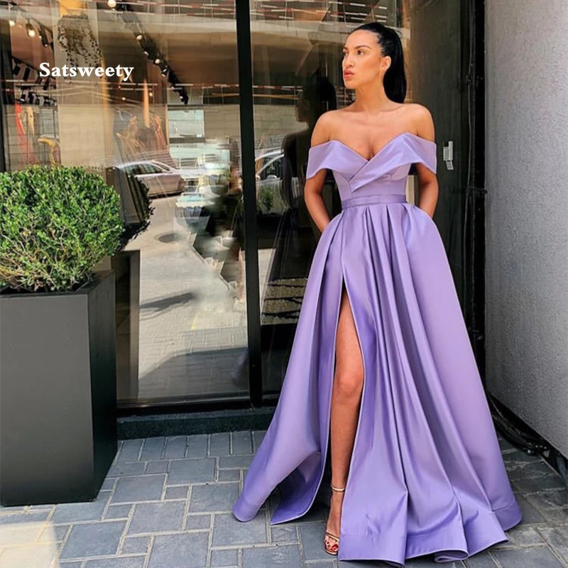 Off-Shoulder-2019-Prom-Dresses-High-Split-Simple-Satin-Full-Length-Purple-Evening-Gowns-Robe-De