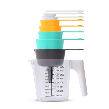 

9Pcs/set Measuring Cups Premium Stackable Kitchen Measuring Spoon Set with Funnel and 1L 1L Transparent Measuring Cup