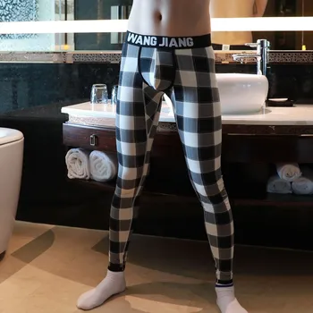 

New Winter Thermal Underwear Bottoms Bodycon Plaid Letter Print Mens Warm Wool Cotton Thicken Underwear Trousers Men Warm Pants
