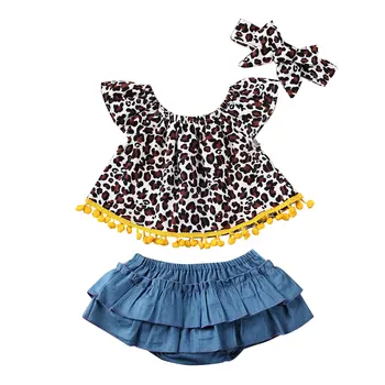 

Summer Newborn Baby Girl Clothing Suit 3pcs Off Shoulder Tops Short Dress Headband Outfits 0-24 Months