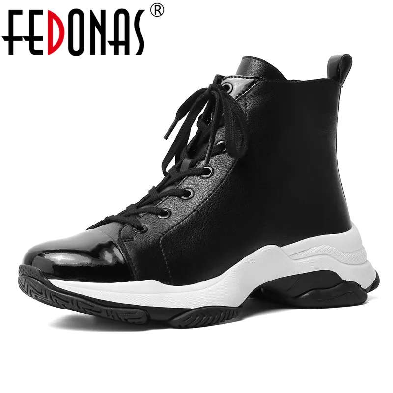 

FEDONAS Patent Leather Women Ankle Boots Cross-tied Autumn Winter Riding Boots Casual Platform Shoes Woman New Warm Short Boots