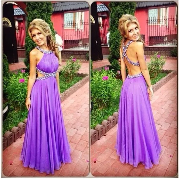 

vestido de formatura longo 2018 Light Purple Crystal Beaded Backless Sexy Prom Party Gown robe de soiree bridesmaid dresses