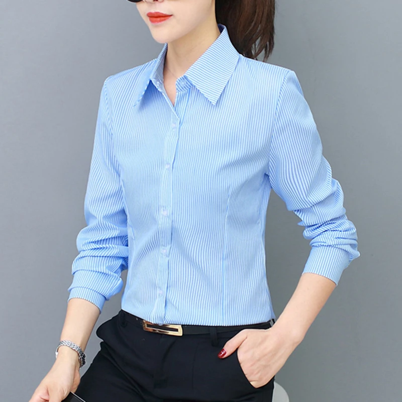 

Korean Fashion Women Shirts Elegant Woman Stripe Shirt Plus Size Woman Long Sleeve Shirt Women Blouses Blusas Turn-down Collar
