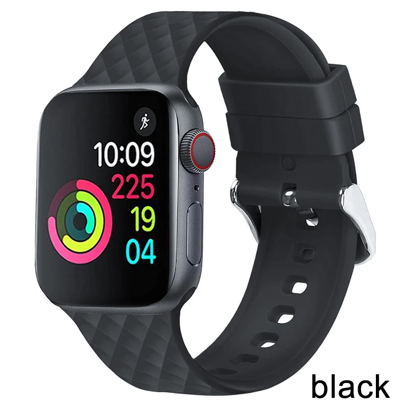 Силиконовый ремешок для apple watch 5 ремешок 44 мм 40 мм iwatch ремешок 42 мм 38 мм тканый узор браслет ремешок для apple watch 4 3 2 1 - Цвет ремешка: Черный
