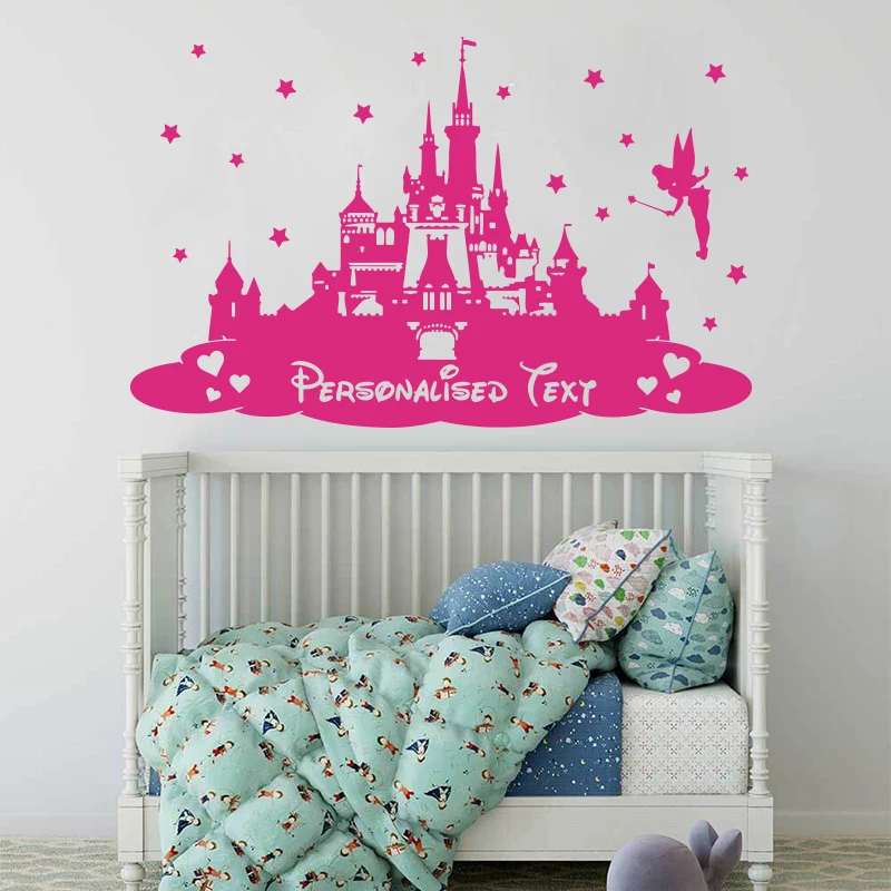 Custom Name Princess Castle Star Fairy Tale Wall Sticker Girl Room Kids Room Personalized Name Castle Star Wall Decal Bedroom  (2)
