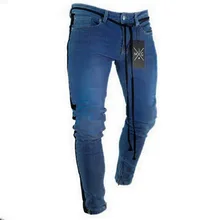 Модные облегающие мужские джинсы повседневные однотонные потертые темно-синие брюки удобные летние мужские брюки карандаш с молнией