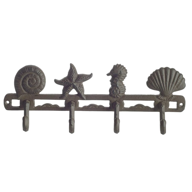 

Cast Iron Wall Hangers Hippocampus Stars and Shells with 4 Hooks - Wall-Mounted Decorative Cabinets