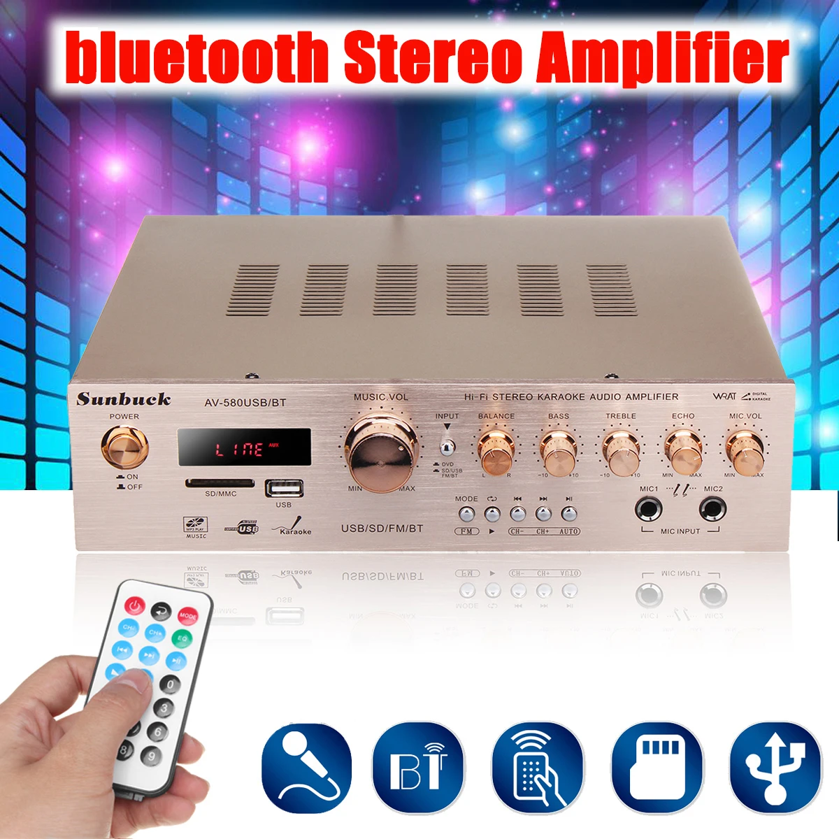 920 Вт 220 В 5CH bluetooth HiFi Усилитель Стерео AV объемный FM усилитель аудио караоке