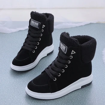 

Women Boots 2019 Flock Breathable Women Ankle Boots Flats Flatform Women Snow Boots Fashion Warm Plush Women Winter shoes