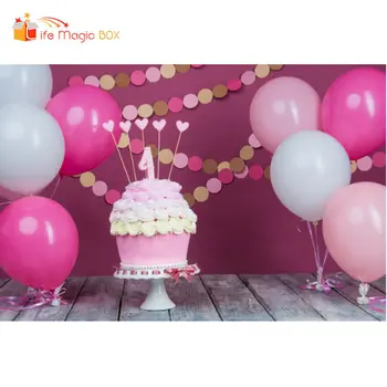 

LIFE MAGIC BOX Photophone Backdrops 1st Birthday Balloons Cake Photography Backgrounds for Baby