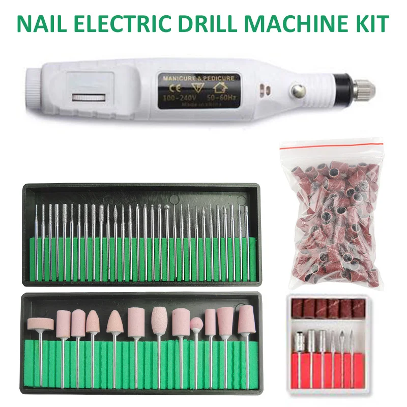 

Professional Electric Manicure Machine Kit Drill File Mill Cutter Nail Grinder Sanding Bits Nail Polisher Tools Accessories