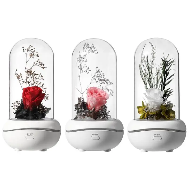 

USB Rechargeable Air Humidifier Aroma Essential Oil Air Diffuser Immortal Rose Aromatherapy Diffuser with 7 Color LED Light