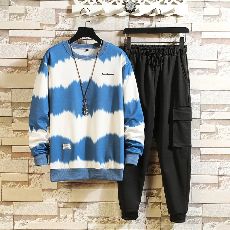 

2020 Sweatpants Track Suit Autumn Spring Hoodies Casual Tracksuit Sweatshirt Patchwork Men's Sportswear Sets Full