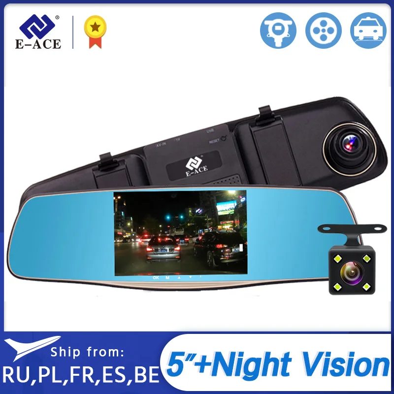 E ACE 5.0 дюймов IPS Видеорегистраторы для автомобилей зеркало Full HD 1080 P Зеркало