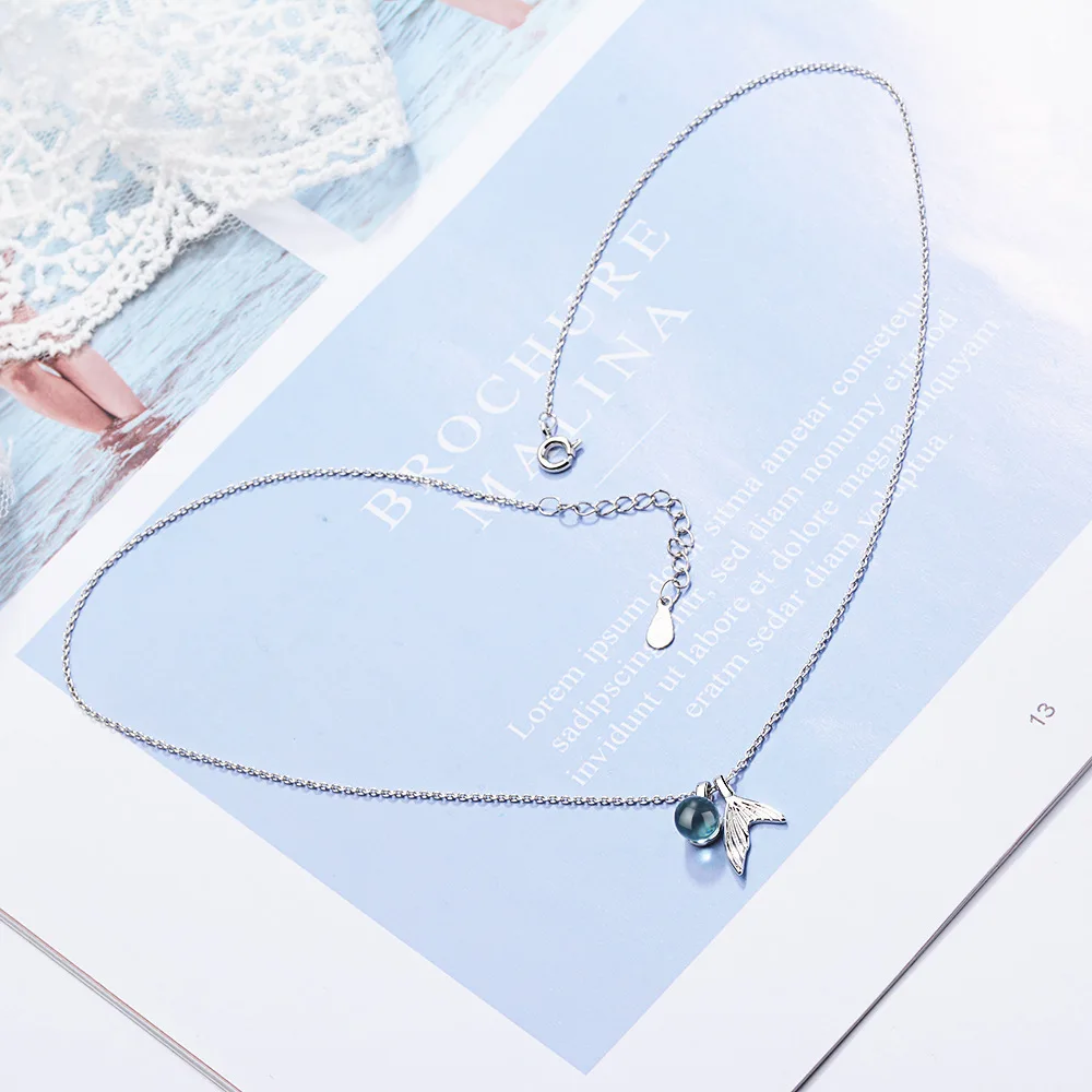 925 Sterling Silver Mermaid Pendant Necklace Blue Crystal Necklace For Women Fashion Jewelry New 2020