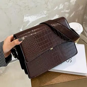 

New Quality PU Leather Women Handbag Shoulder Messenger Bag Crocodile Pattern Square Crossbody Bag