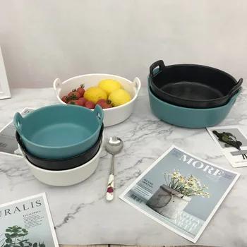 

Ceramic Salad Bowl Noodle Bowl with Cap Matte Salad Bowl with Handle Anti Scalding Soup Bowl Korean Style Large Nordic Bowl
