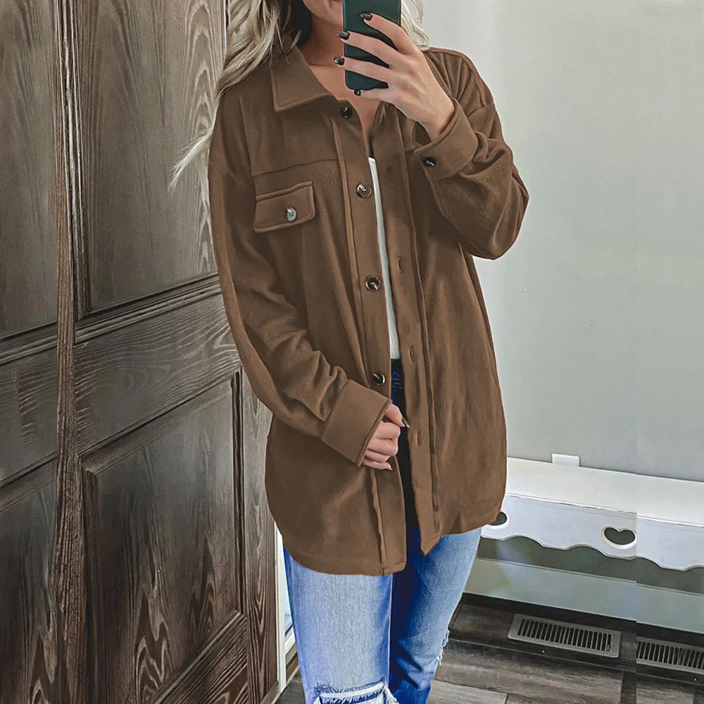 

Women Fashion Oversized Buttons Jacket Coat Vintage Long Sleeve Pockets Female Outerwear