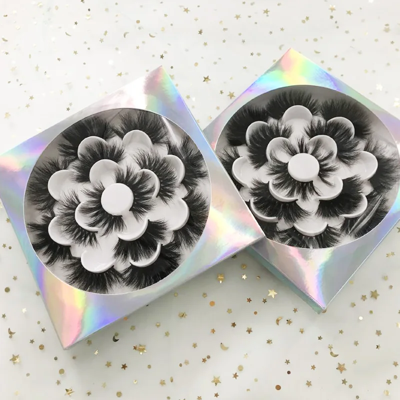 3D Mink Eyelash 7 Pairs Flower Trays 25mm Mink Lash with Holographic Packaging