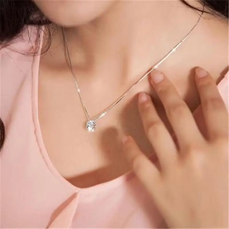 FDLK     Women Fashion Simple Rhinestone Choker Necklace Shine Rhinestone Silver Color Chain Jewelry