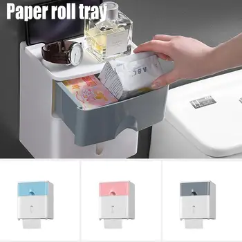 

Bathroom Toilet Paper Holder Wall-Mount Paper Roll Dispenser Storage Shelf Rack Paper Storage Box with A Drawer Household Bath