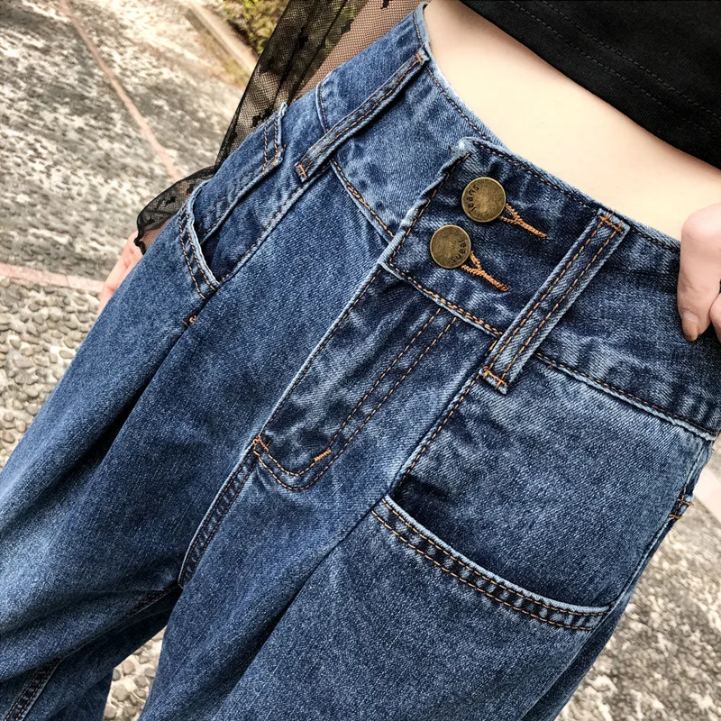 Beste Vintage Twee Knoppen Hoge Taille Boyfriend Jeans Voor Vrouwen Moeder Losse Baggy Denim Jeans Vrouw Casual Harem Enkel Tapered Vader jeans
