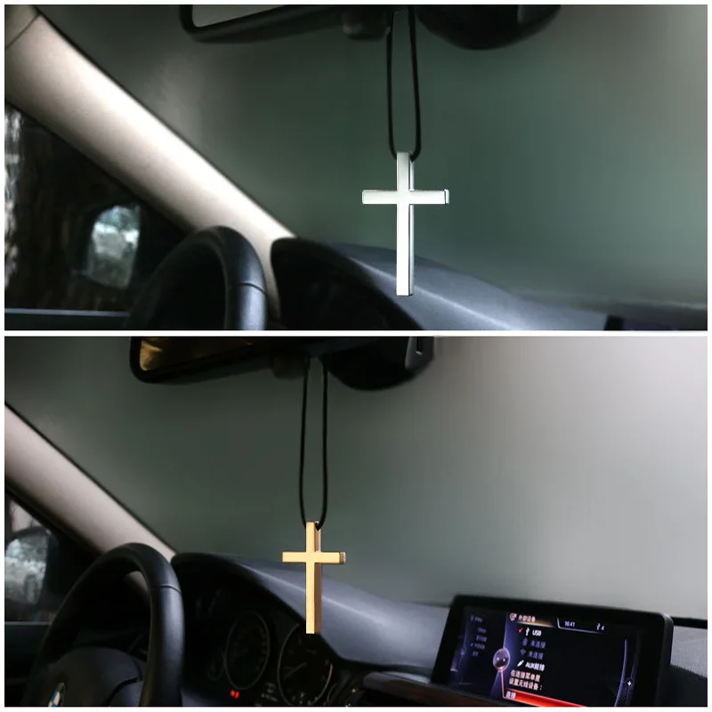 3 Colors Charms Metal Jesus Cross Car Pendant Rearview Mirror Decoration Hanging Ornaments Interior Auto Accessories Car Styling