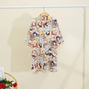 

Wmyqdlq Summer New Ladies Sexy Nightdress Casual Cute Home Service Cartoon Lapel Five-Point Sleeve