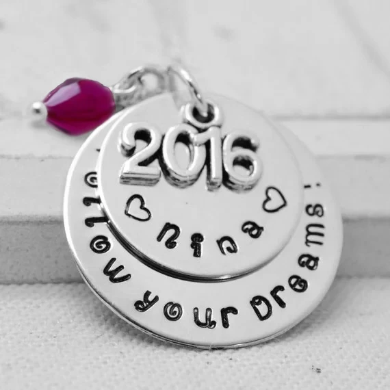 Wish Necklace years name or words as Personalized follow your dream High school College Graduation Gift Engraved N2005 | Украшения и