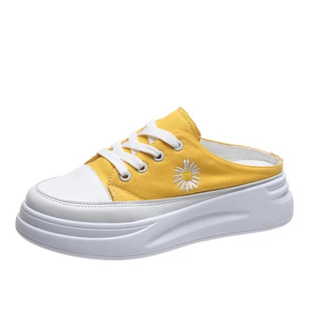 

Obsteqar Women Casual Shoes Fashion Breathable Lace Up Half Slipper Canvas Sneakers 2020 Summer Casual Board Sneakers Size 35-40