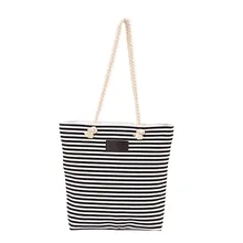 Новая стильная женская модная веревка для сумочки в европейском и американском стиле, ручная Холщовая Сумка, Женская пляжная сумка в полоску через плечо