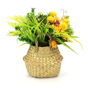 

Household Foldable Storage Basket Natural Seagrass Woven Storage Pot Garden Flower Vase Hanging Basket Home Decor