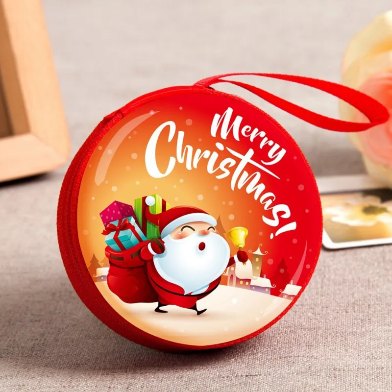 Портативный Рождественский круглый кошелек для монет коробка для денег Подарочный чехол на молнии для конфет usb-гарнитура органайзер для хранения Boite De Rangement