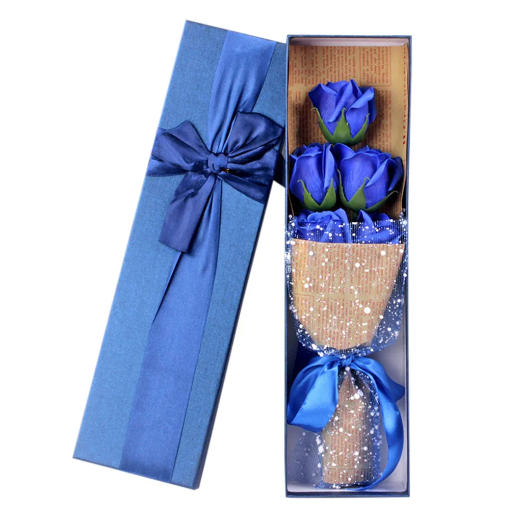 Blue Подарочная коробка, искусственное Розовое Мыло, цветочный подарок, цветок, лепесток, День Святого Валентина, декор для отеля, вечерние, красочные, имитирующие, красивые, на день рождения - Цвет: Blue