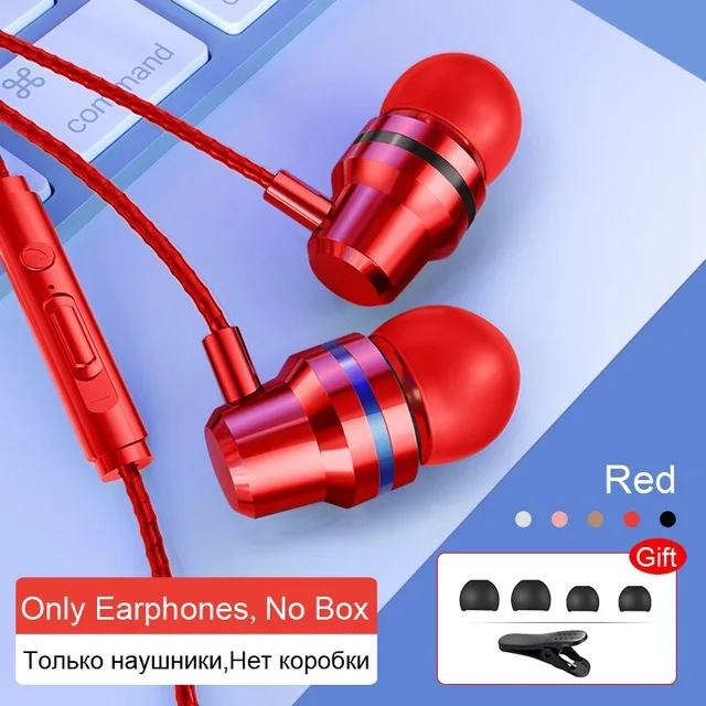 Проводные наушники-вкладыши 3,5 мм, наушники с микрофоном, стереогарнитура, 5 цветов, для samsung, Xiaomi, телефона, компьютера - Цвет: Red