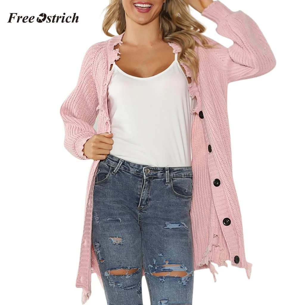

Free Ostrich Women Casual Solid Color Button Irregular Long Sleeve Knitt Sweater Cover Up Cardigan Newly Design Sweater 908