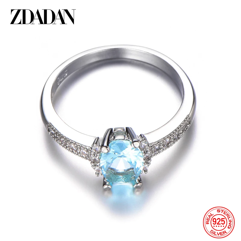 ZDADAN  참 아쿠아 마린 반지 여성을위한 패션 웨딩 쥬얼리 약혼 파티 선물