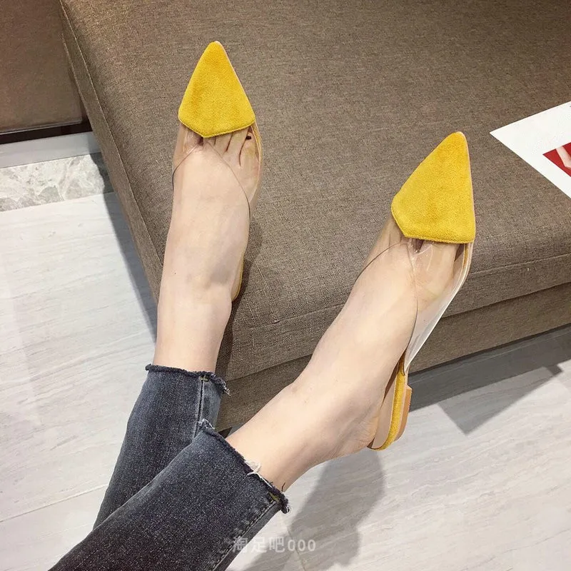 

Loafers Shoes Square heel Mules For Women 2020 Transparent Slippers Low Cover Toe Slides Block Soft Flat Pointed Cross-tied