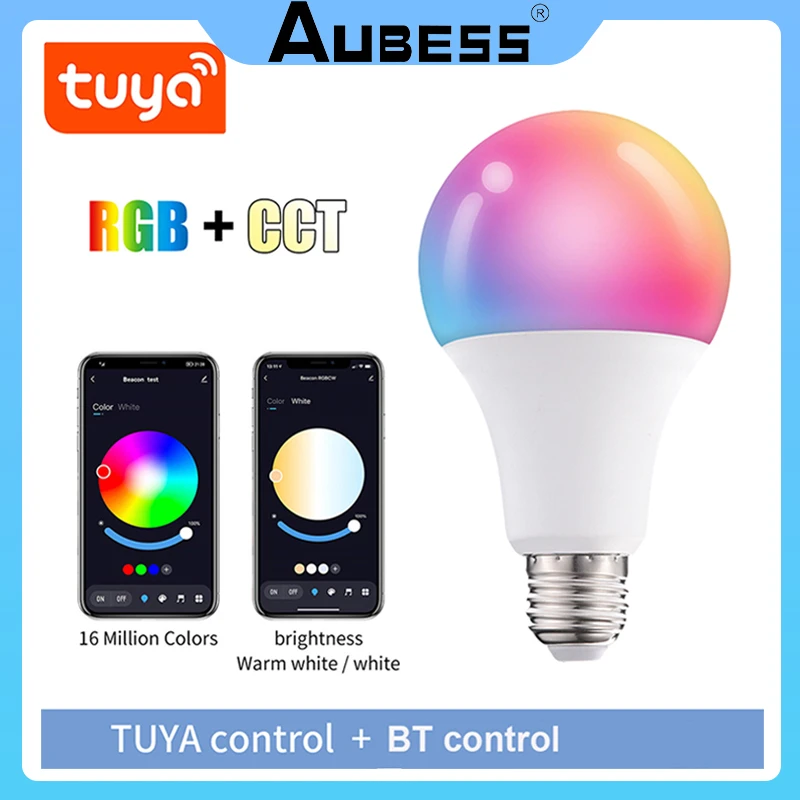 Tuya Bluetooth Smart Bulb RGB Lamp E27 B22 Led Bulb Light Can Use Gateway Upgrade To WiFi Bulbs Works With Alexa/Google Home