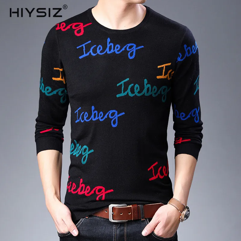 

HIYSIZ New Sweaters 2019 Fashion Trend letter Pattern Brand Casual O-Neck Long Sleeve Steetwear Autumn Winter Men Pullover SW019