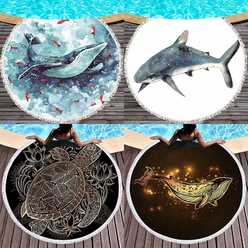 

Microfiber Marble Abstract Pattern Beach Towel Round Large Watercolor Yoga Towel With Tassel Beach Mat Blanket Cover