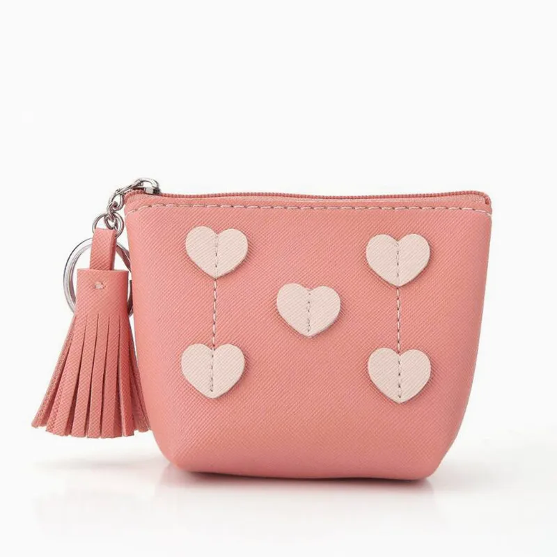 Patchwork Portable Mini Cute Zipper Heart Embellishment Women Card Package Wallet - Цвет: red