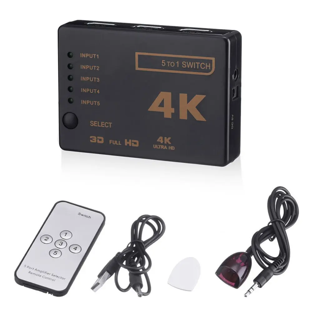 5 портов Uhd 3D 4K 1080P HDMI совместимый Разветвитель переключатель Переключатель
