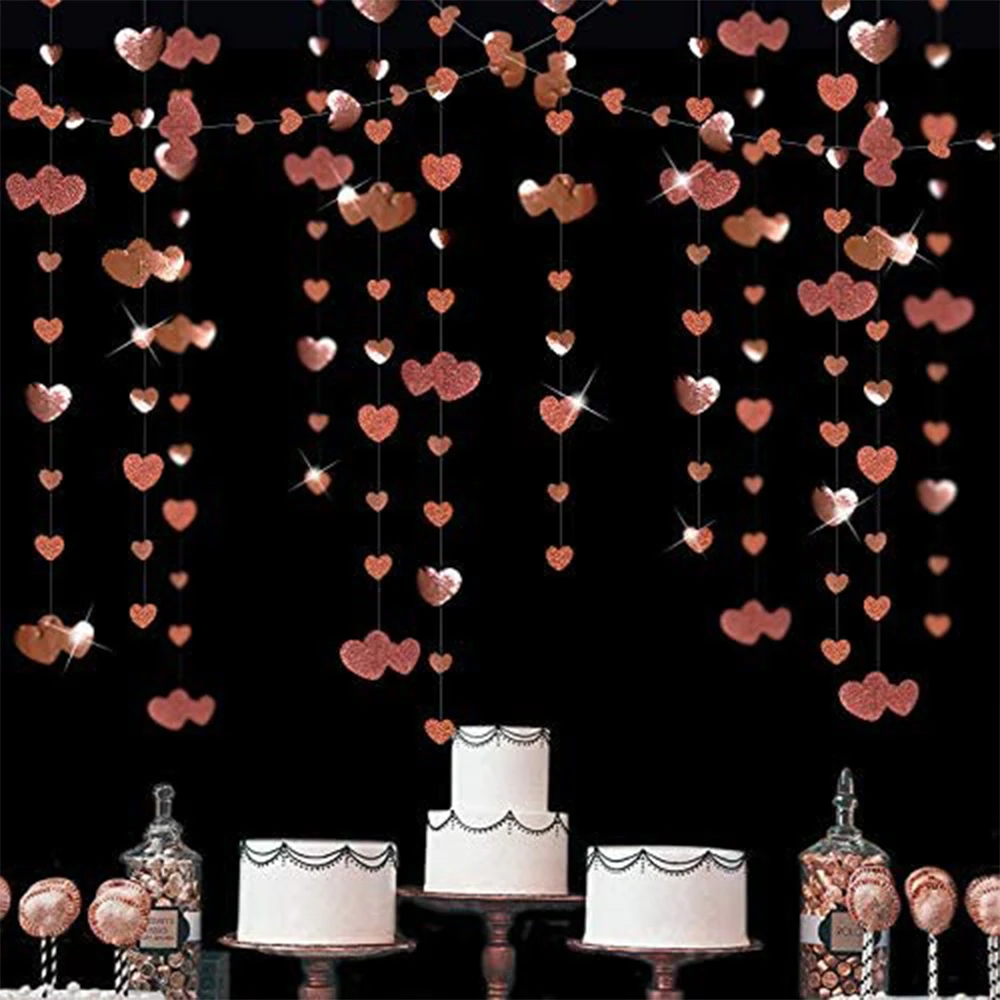 

13Ft Metallic Paper Rose Gold Heart Love Garlands Hanging Streamer Decorations for Bachelorette Party Engagement Bridal Shower