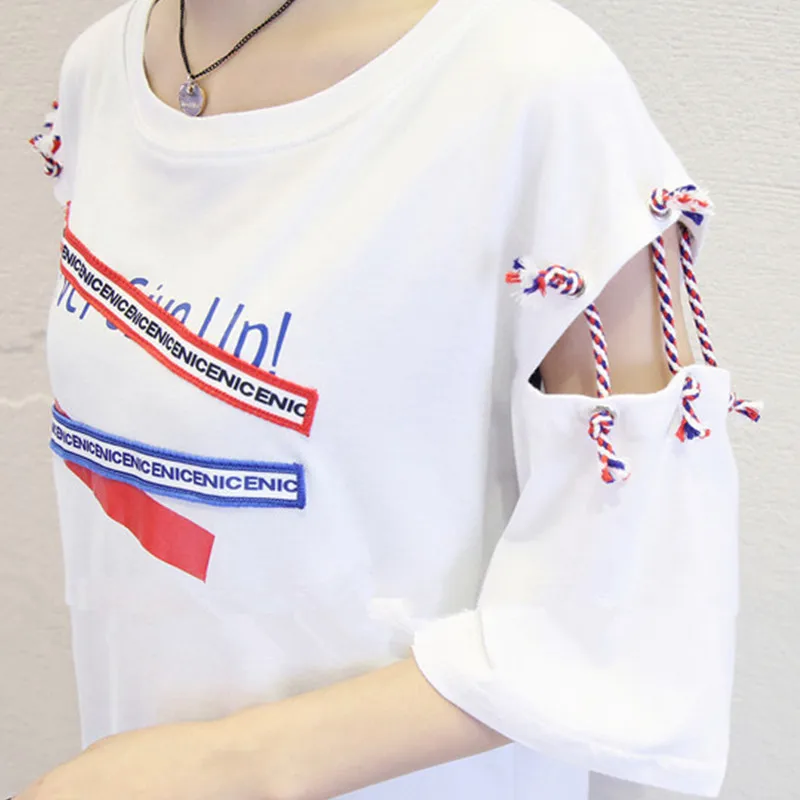 Harajuku Большие размеры женские летние топы 2018 с круглым вырезом в Корейском стиле