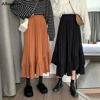 

Pleated Skirts Women Spring All-match Fashion Preppy Girls Bottom Daily Chic Harajuku Ladies Clothing Simple Basic Mid-calf Ins
