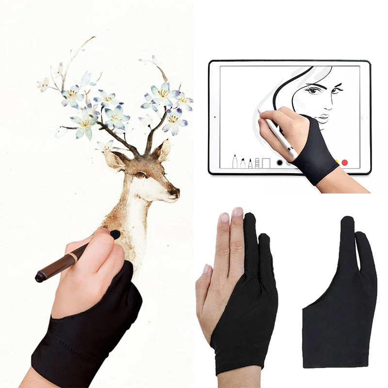 Black 2 Finger Anti-fouling Glove Artist Drawing Digital Tablet Writing Glove For Any Graphics Drawing Tablet Mitten