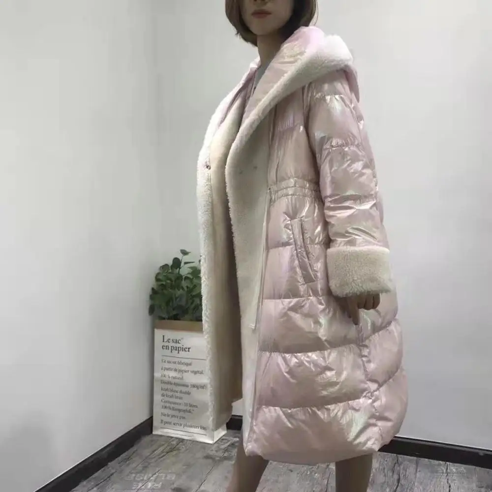Утепленная теплая куртка на утином пуху Новое поступление женской одежды зимнее пальто x-long парка шерстяные одежды с капюшоном в стиле пэчворк