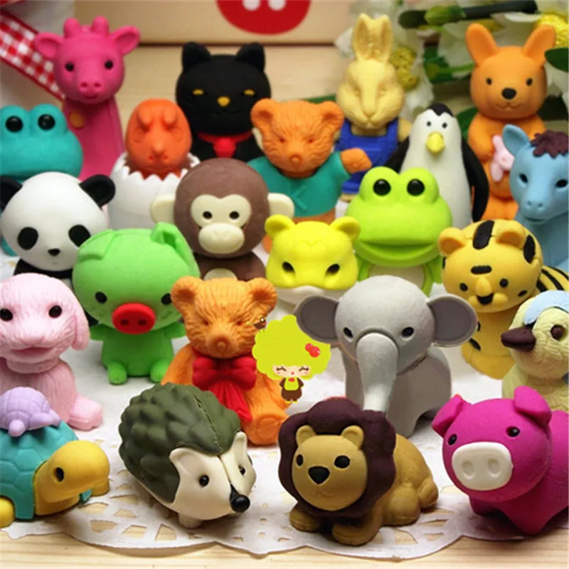 30/Pcs Creative Cute Animal Eraser Individual Package Detachable Eraser