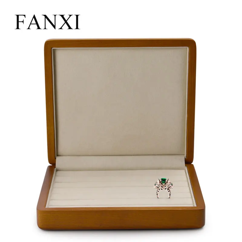  FANXI Solid Wooden Jewelry Display Box Ring Display Holder with Microfiber Jewelry Box Stand for je